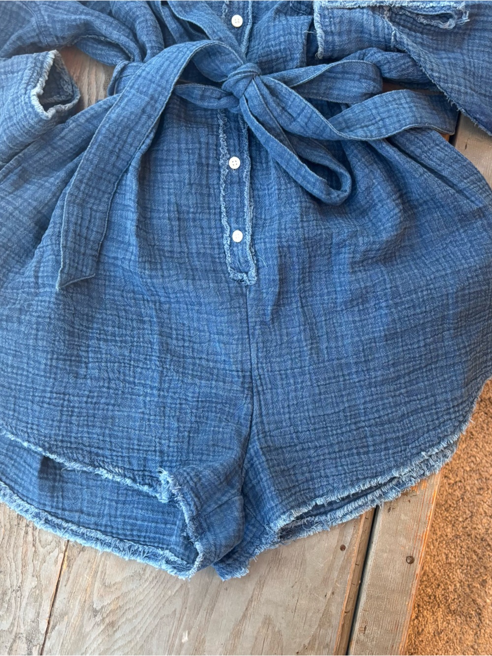 aerie Indigo Gauze shorts Romper | size medium - Picture 4 of 6